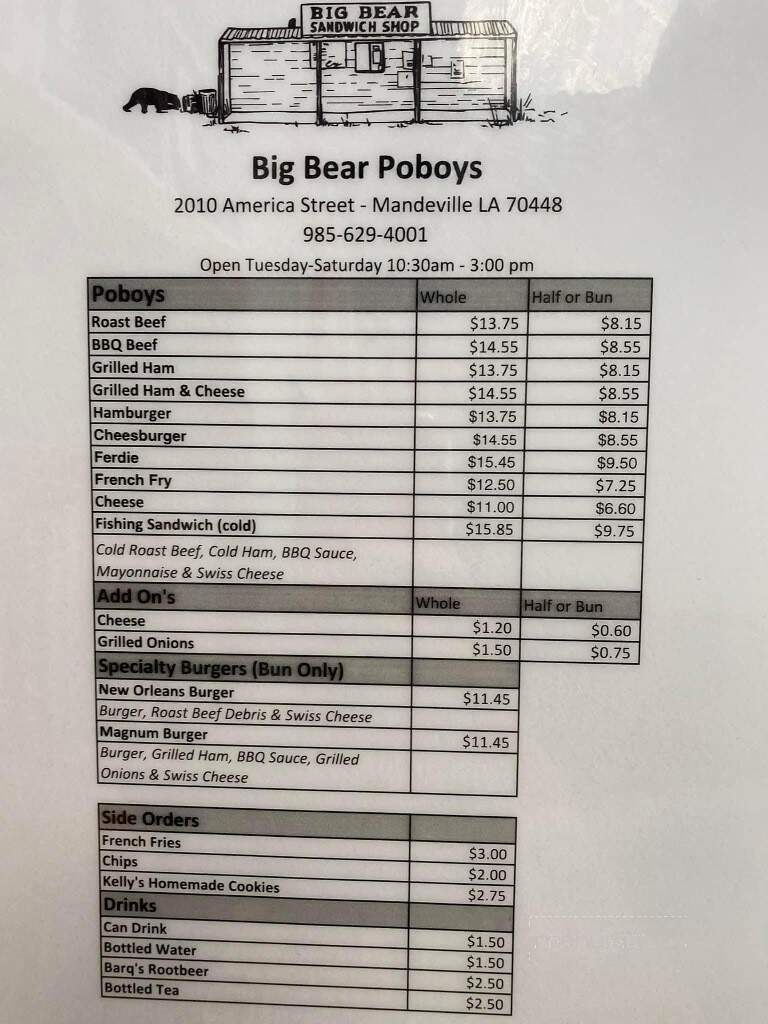 Big Bear Poboys - Mandeville, LA menu_pic