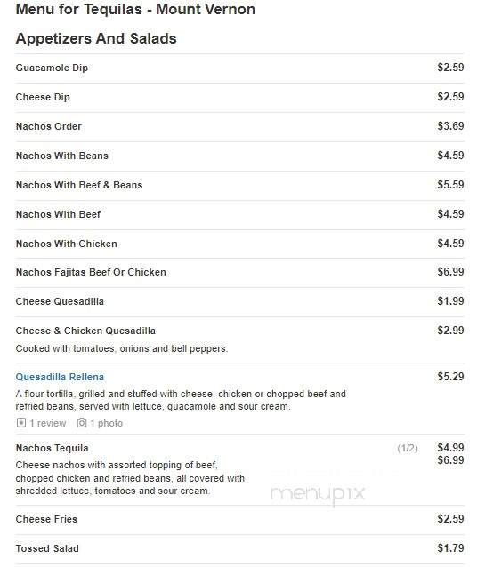 Tequilas Mexican Restaurant - Mount Vernon, IN menu_pic