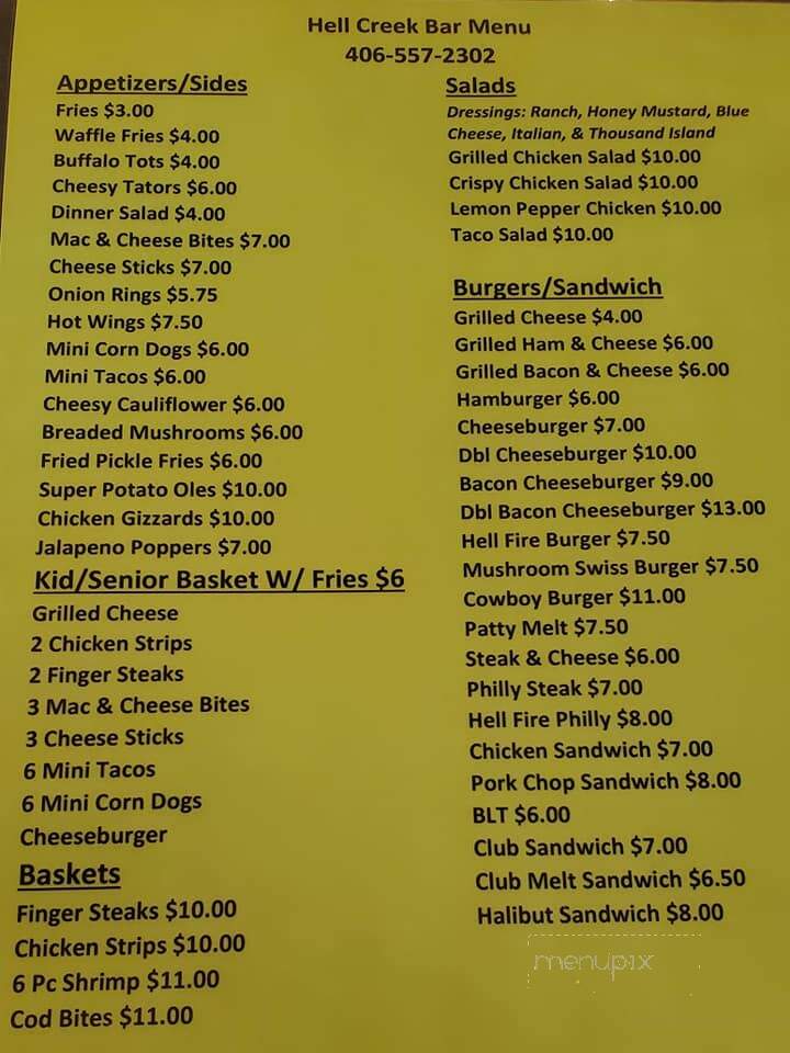 Hell Creek Bar - Jordan, MT menu_pic