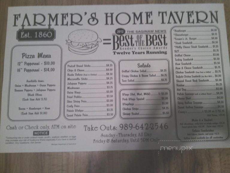 Farmers Home Tavern - Hemlock, MI menu_pic