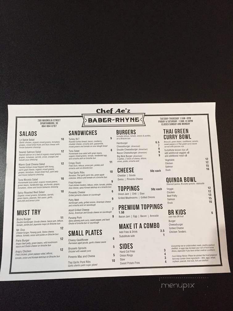 Barber Rhyne - Spartanburg, SC menu_pic