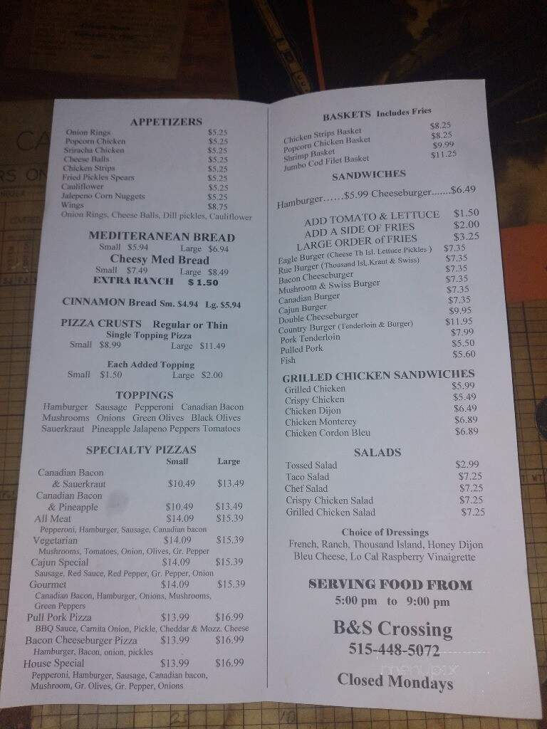 B & S Crossings - Eagle Grove, IA menu_pic