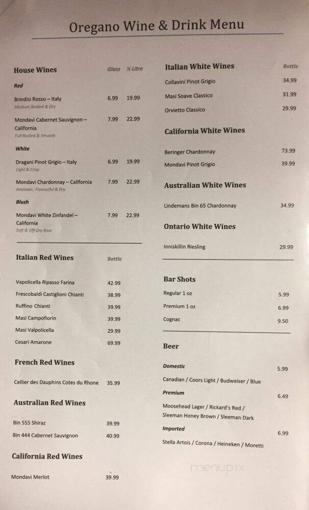 Oregano Pizza & Pasta - Richmond Hill, ON menu_pic