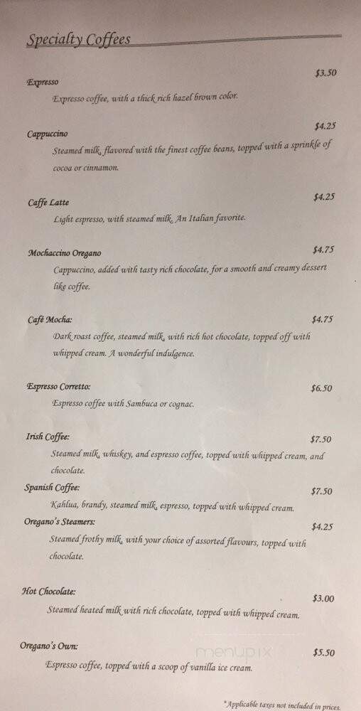 Oregano Pizza & Pasta - Richmond Hill, ON menu_pic