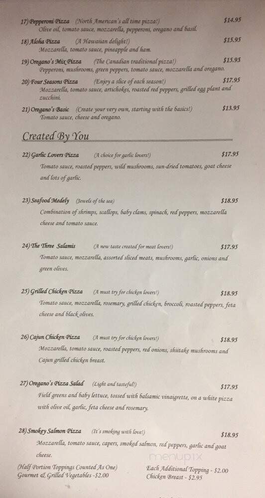Oregano Pizza & Pasta - Richmond Hill, ON menu_pic