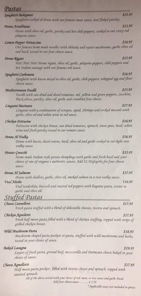 Oregano Pizza & Pasta - Richmond Hill, ON menu_pic