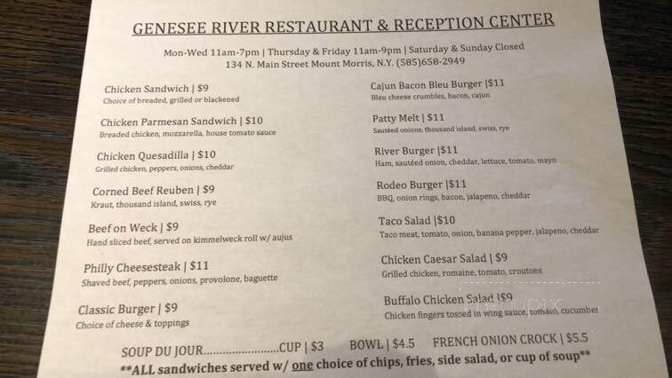 Genesee River Restaurant - Mount Morris, NY menu_pic