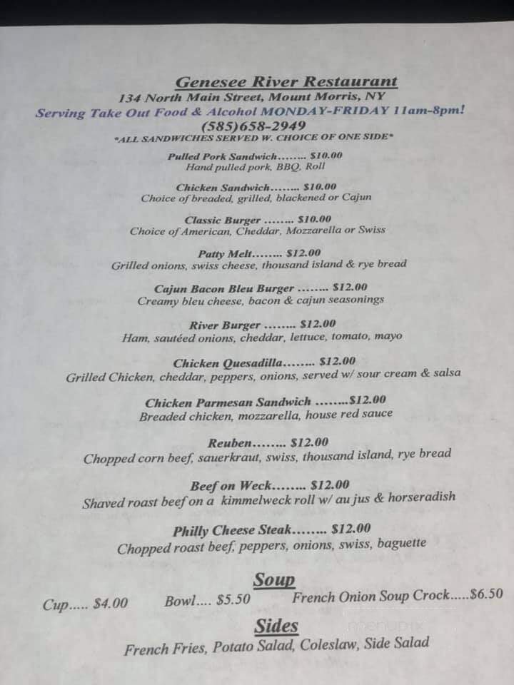 Genesee River Restaurant - Mount Morris, NY menu_pic