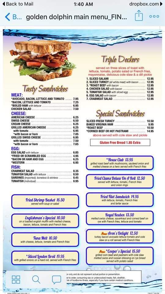Golden Dolphin Restaurant - Huntington, NY menu_pic