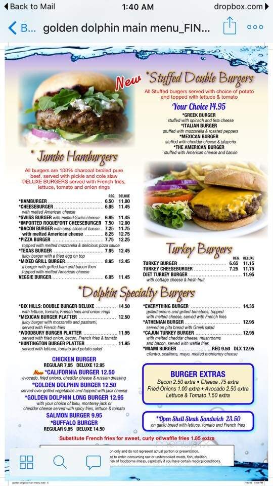 Golden Dolphin Restaurant - Huntington, NY menu_pic