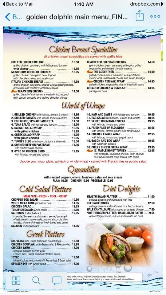 Golden Dolphin Restaurant - Huntington, NY menu_pic
