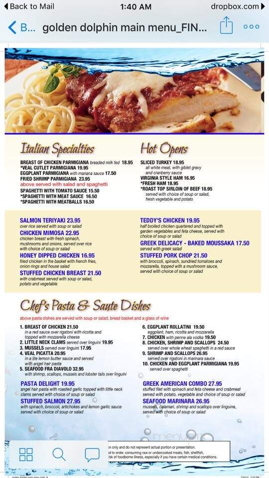 Golden Dolphin Restaurant - Huntington, NY menu_pic