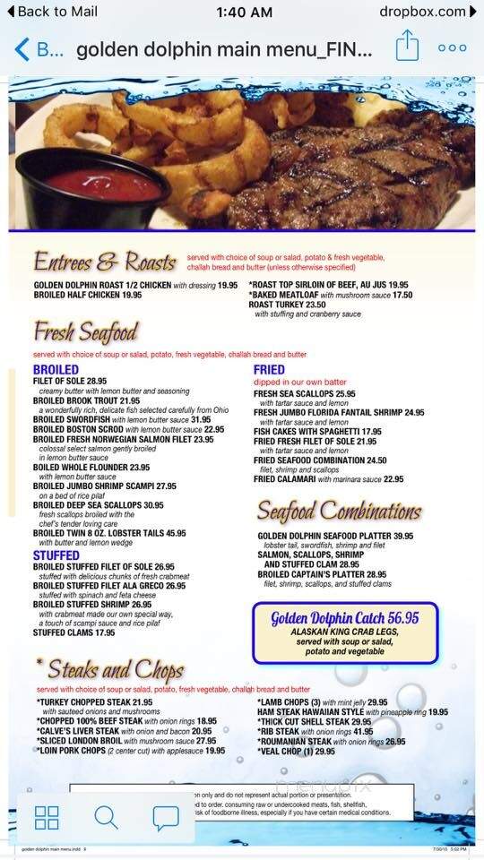 Golden Dolphin Restaurant - Huntington, NY menu_pic