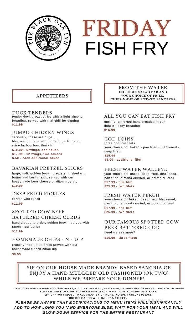 Black Oak Inn - Land O' Lakes, WI menu_pic