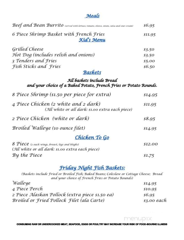 Northern Exposure Bar & Restaurant - Phelps, WI menu_pic