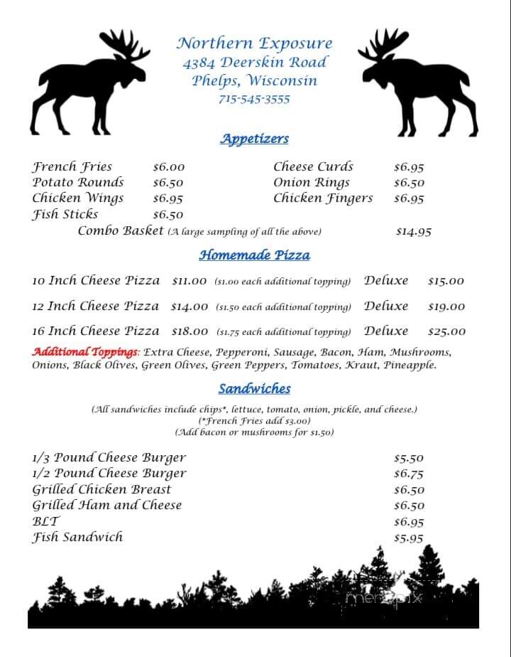 Northern Exposure Bar & Restaurant - Phelps, WI menu_pic
