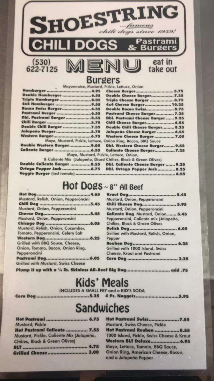 Shoestring - Placerville, CA menu_pic