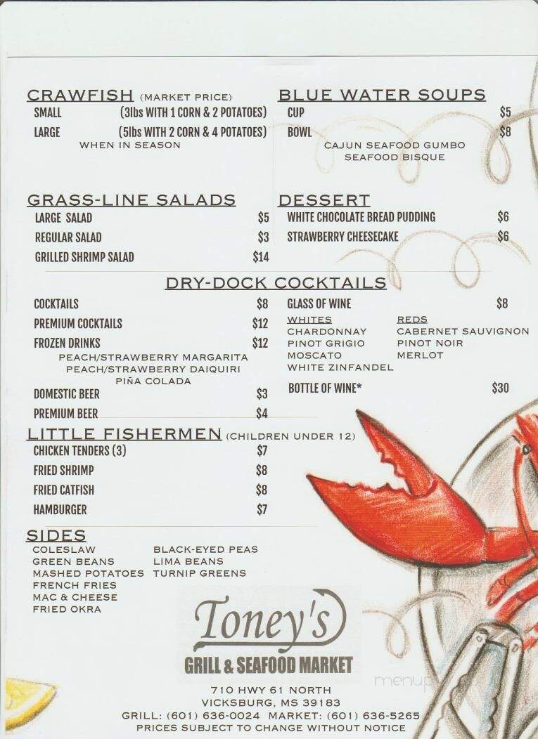Toney's Grill Seafood Market - Vicksburg, MS menu_pic