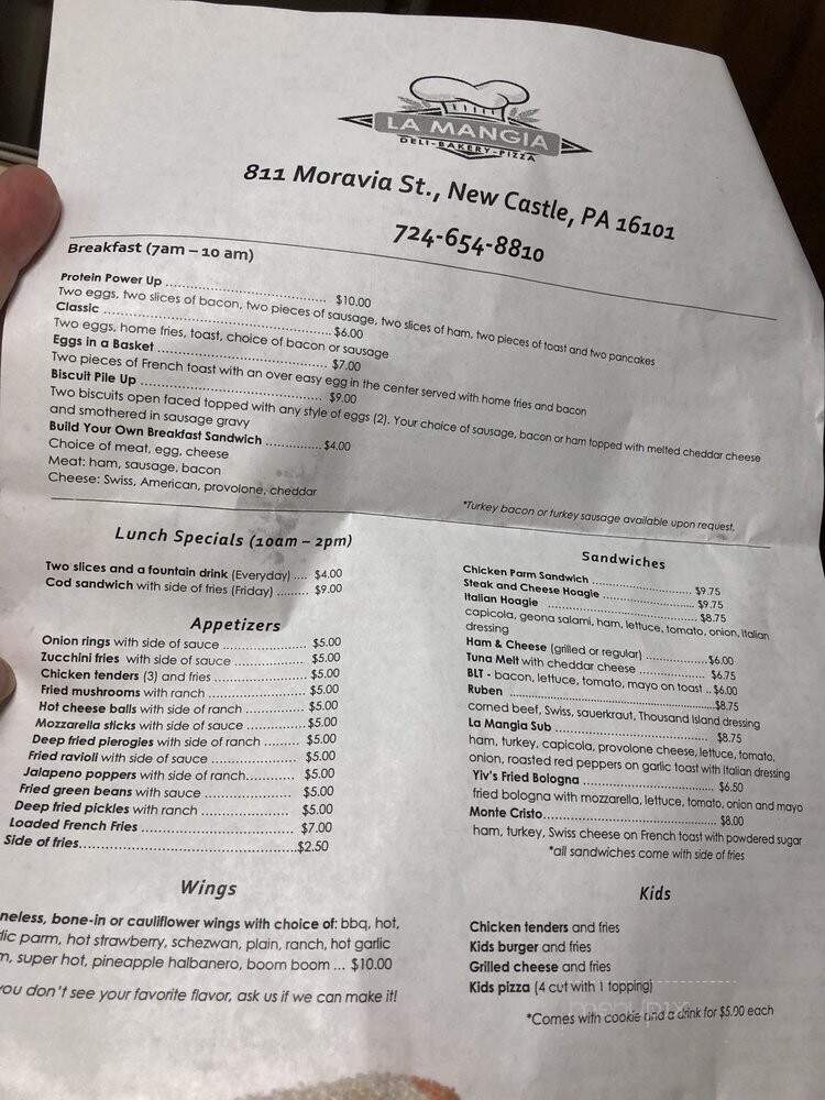 La Mangia - New Castle, PA menu_pic