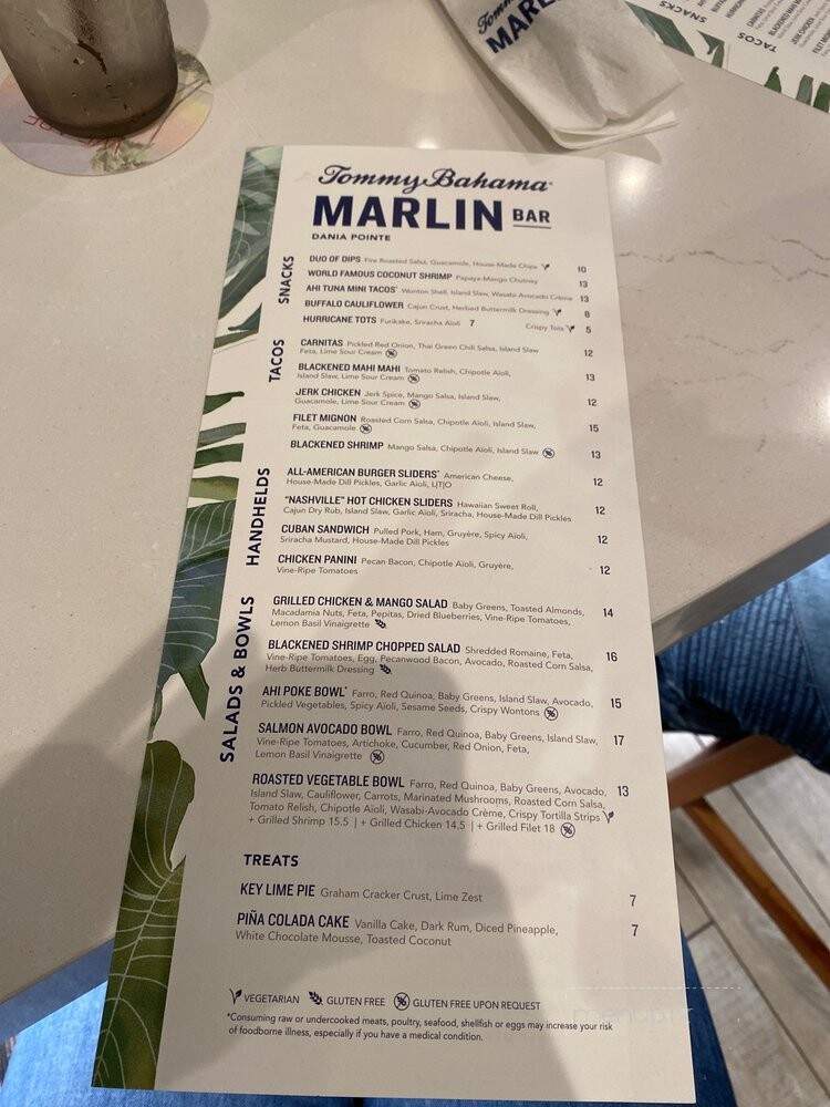 Tommy Bahama | Marlin Bar - Dania Beach, FL menu_pic