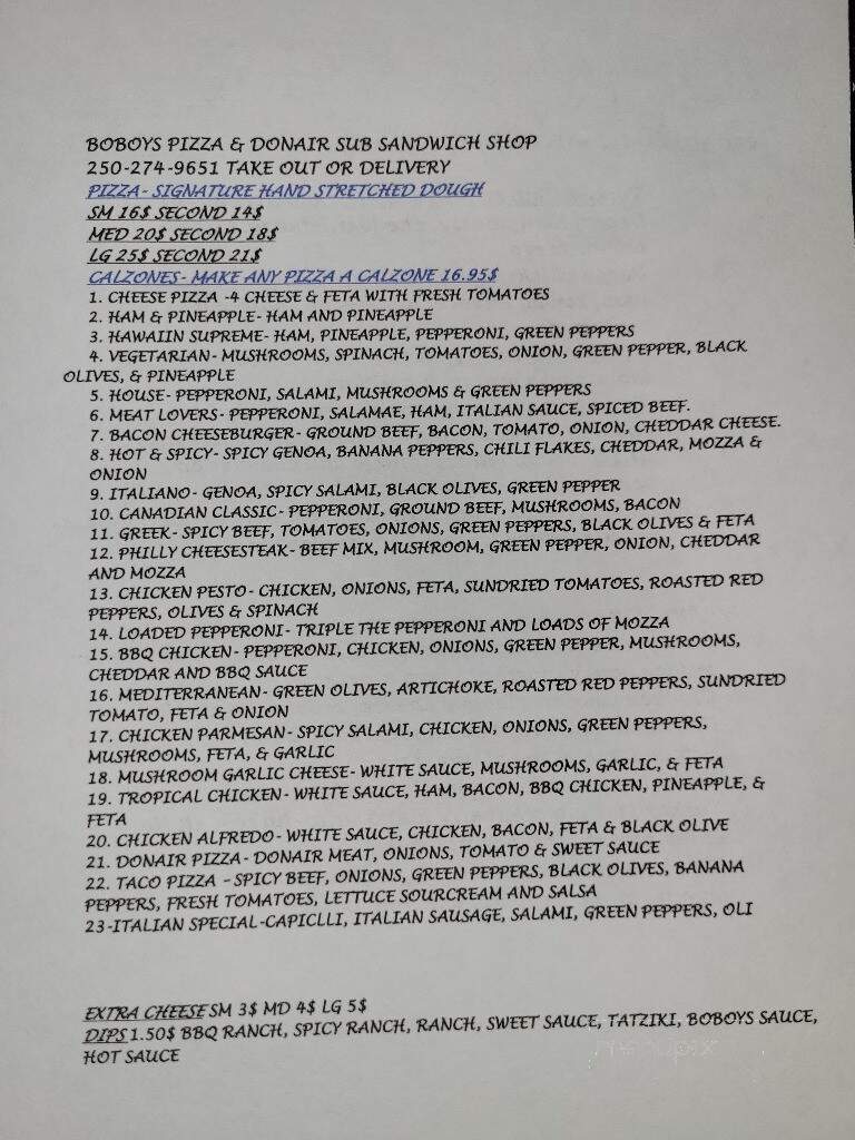 Boboys Pizza and Donair - Keremeos, BC menu_pic