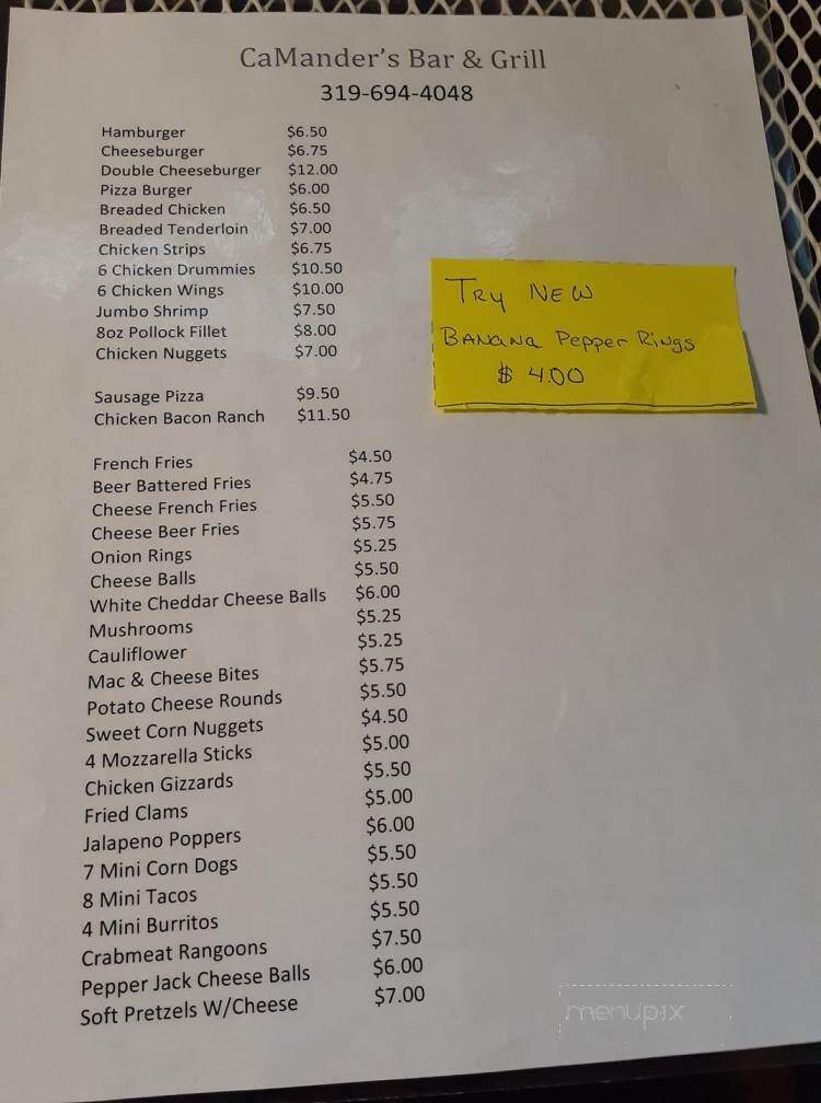 CaMander's Bar & Grill - Brighton, IA menu_pic