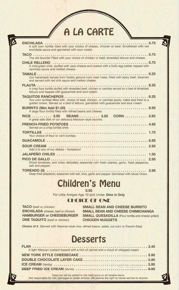 La Capilla Mexican Restaurant - Huntington Beach, CA menu_pic