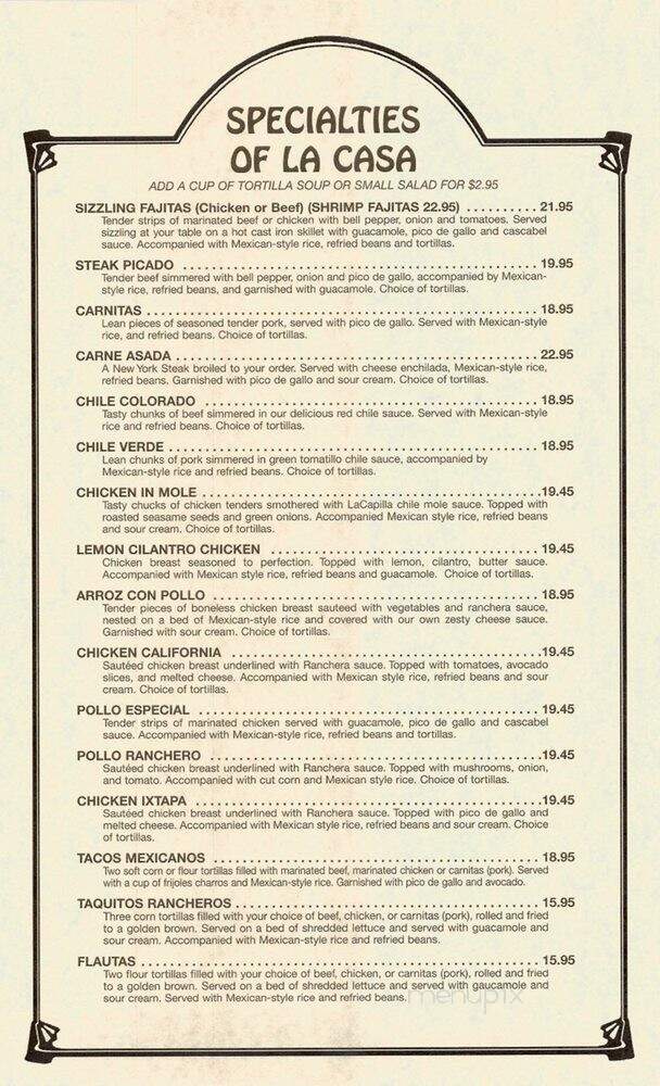 La Capilla Mexican Restaurant - Huntington Beach, CA menu_pic