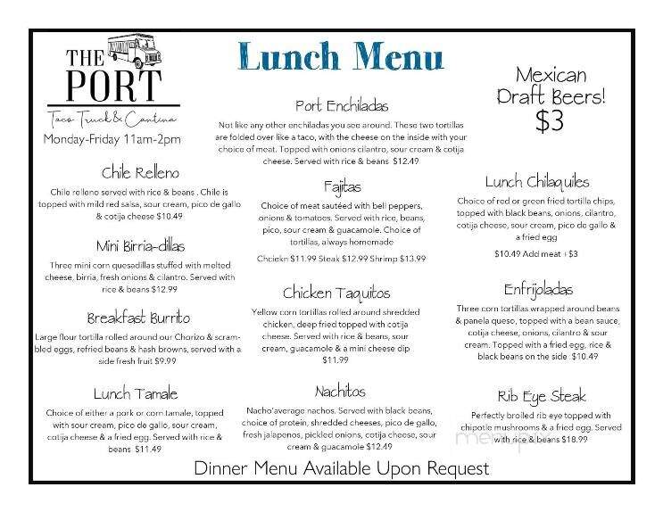 The Port Taco Truck + Bar - Lacey, WA menu_pic