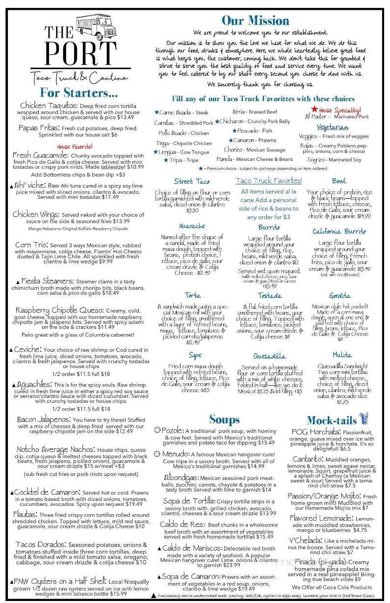 The Port Taco Truck + Bar - Lacey, WA menu_pic
