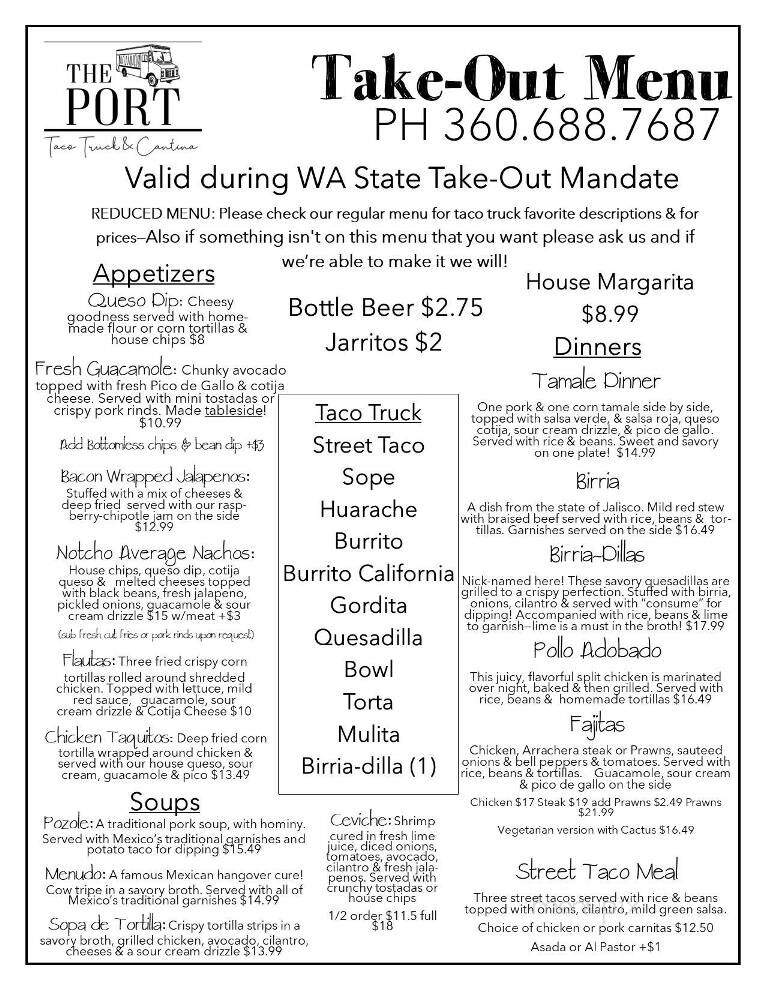 The Port Taco Truck + Bar - Lacey, WA menu_pic