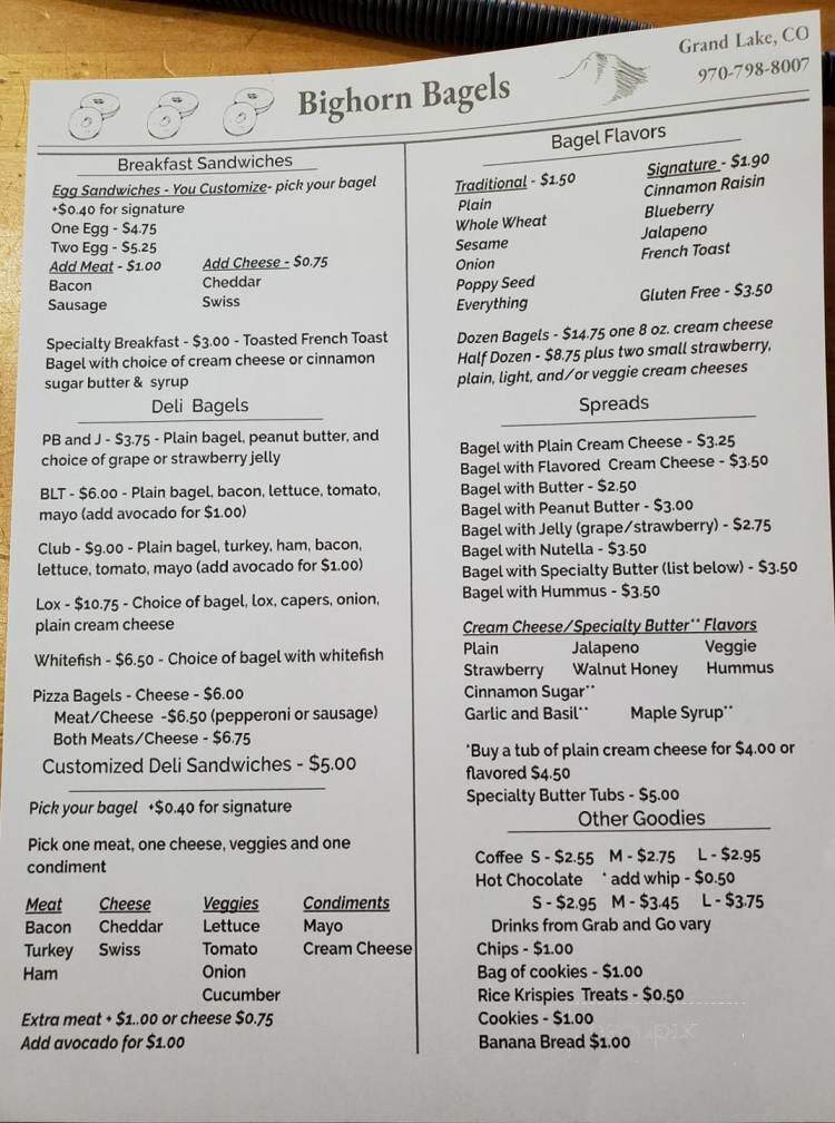 Bighorn Bagels - Grand Lake, CO menu_pic