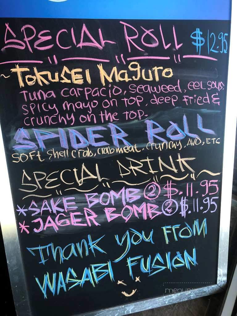 Menu of Wasabi Fusion in White Hall, WV 26554