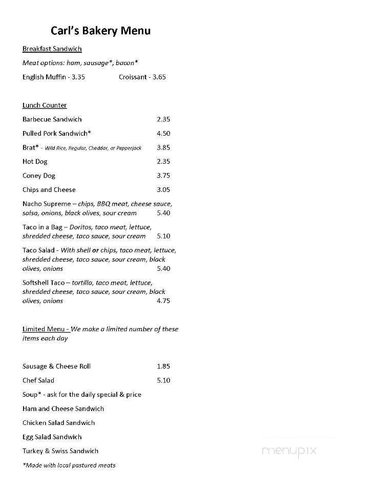 Carl's Bakery Incorporated - Granite Falls, MN menu_pic