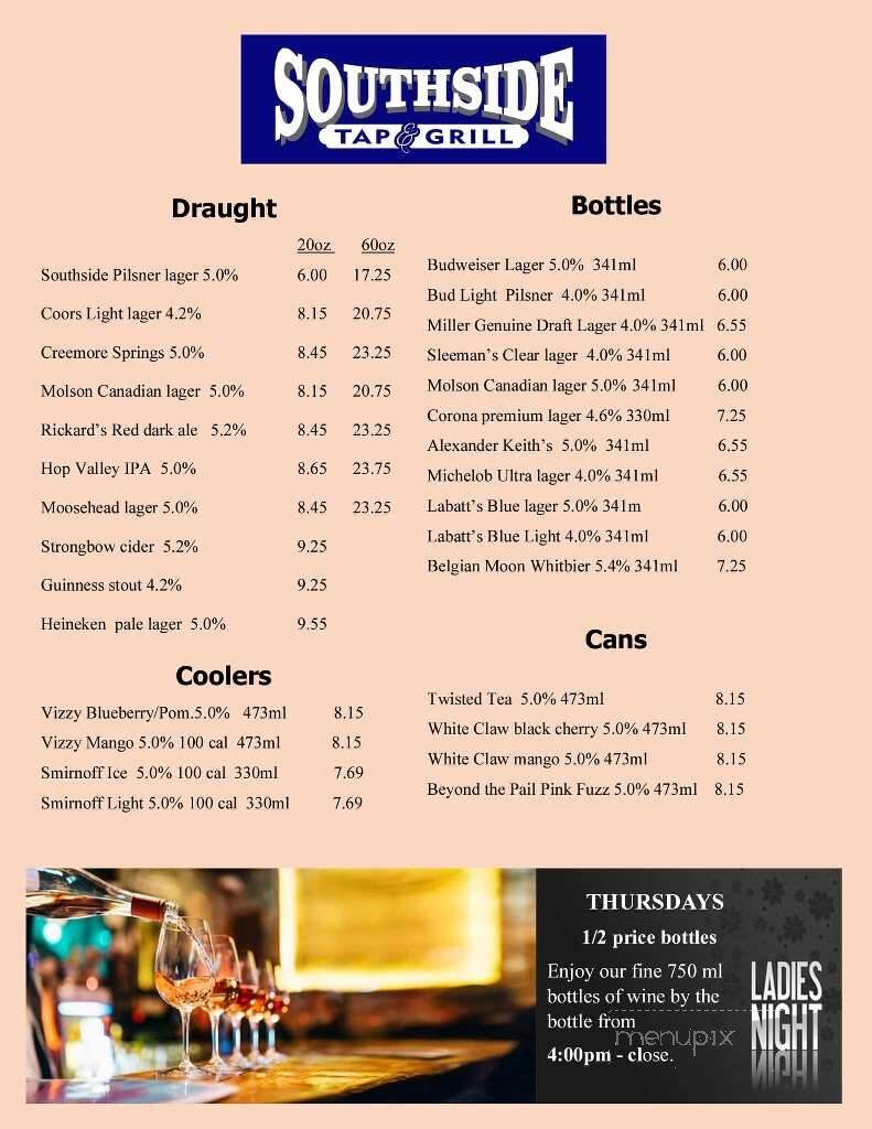 Southside Bar and Grill - Ottawa, ON menu_pic