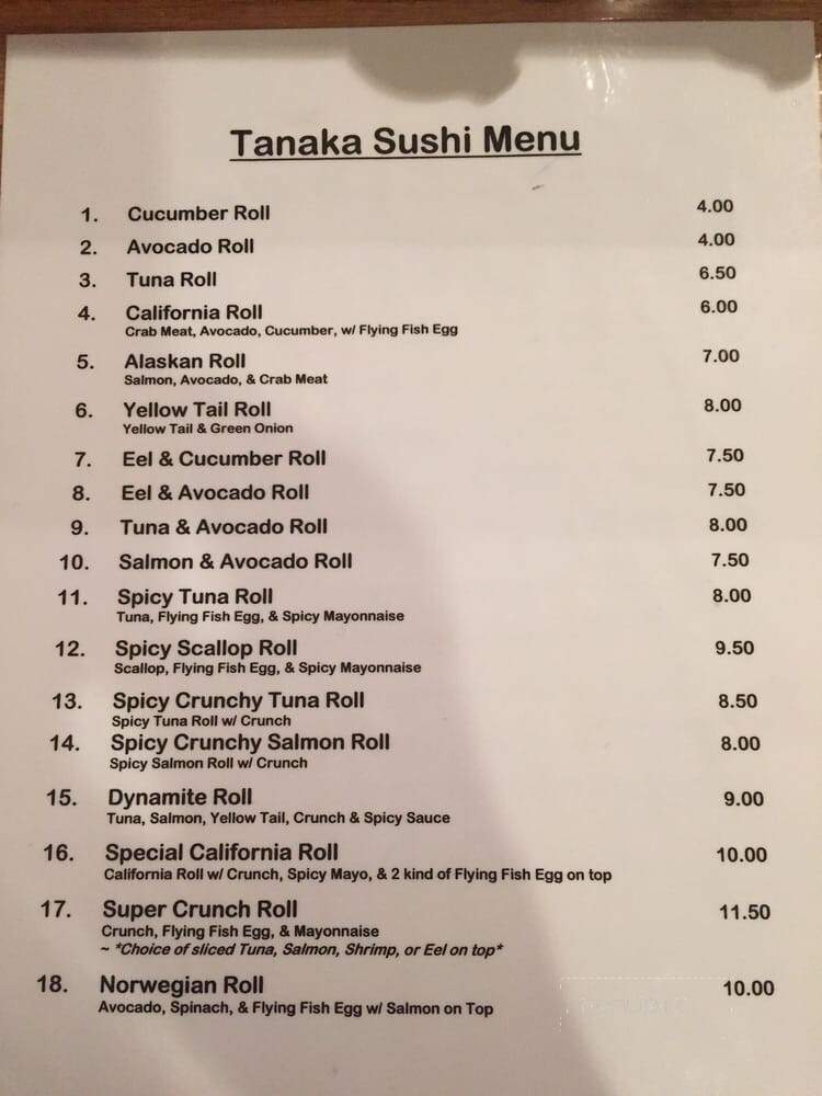Tanaka Japanese Restaurant - Roswell, GA menu_pic