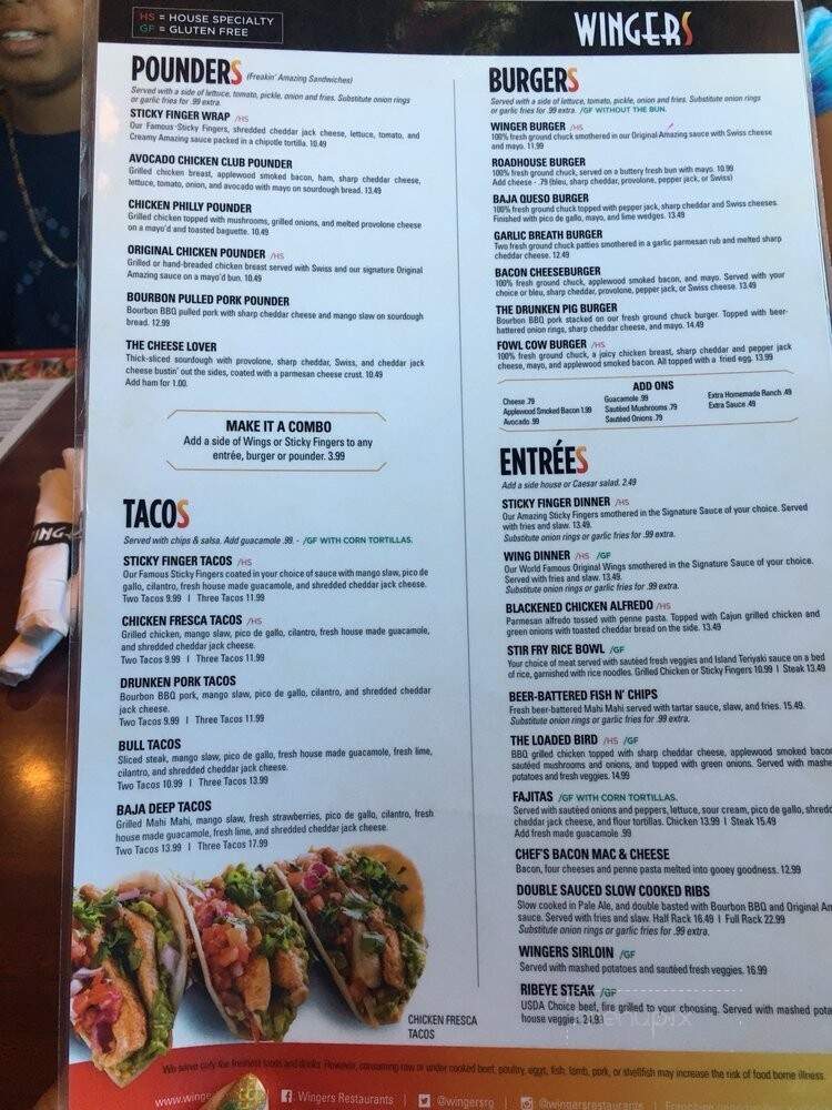 Wingers - Elko, NV menu_pic