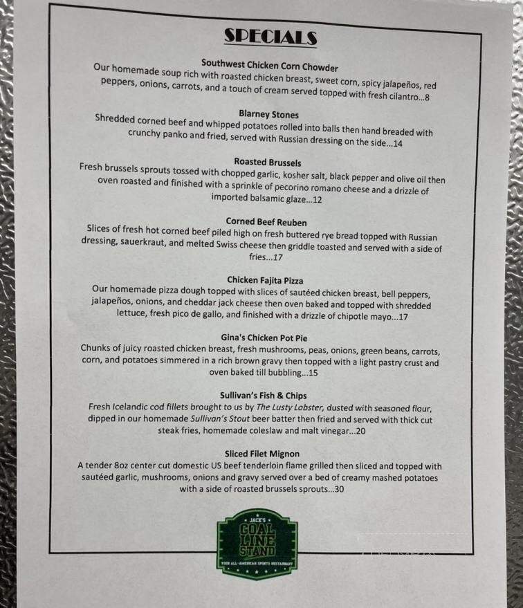 Jack's Goal Line Stand - Long Branch, NJ menu_pic
