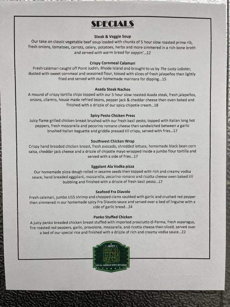 Jack's Goal Line Stand - Long Branch, NJ menu_pic