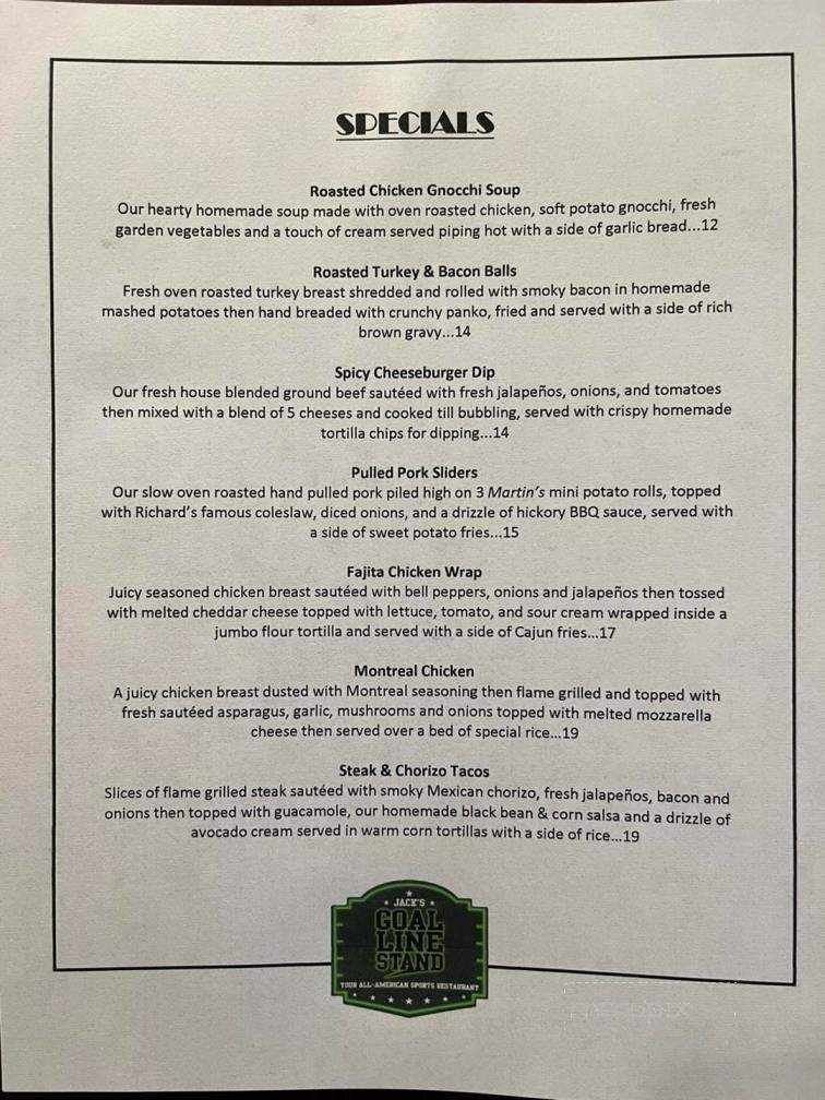 Jack's Goal Line Stand - Long Branch, NJ menu_pic