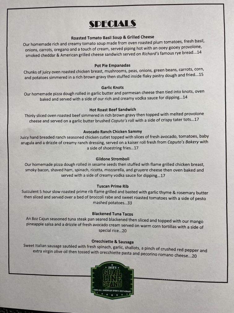 Jack's Goal Line Stand - Long Branch, NJ menu_pic