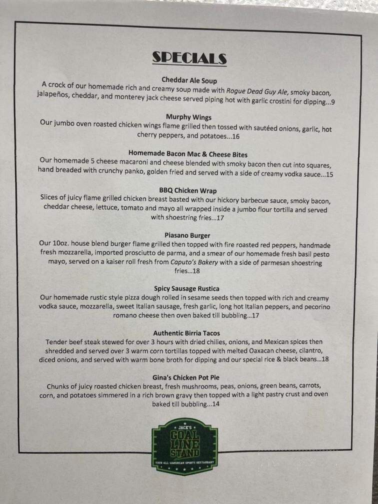 Jack's Goal Line Stand - Long Branch, NJ menu_pic