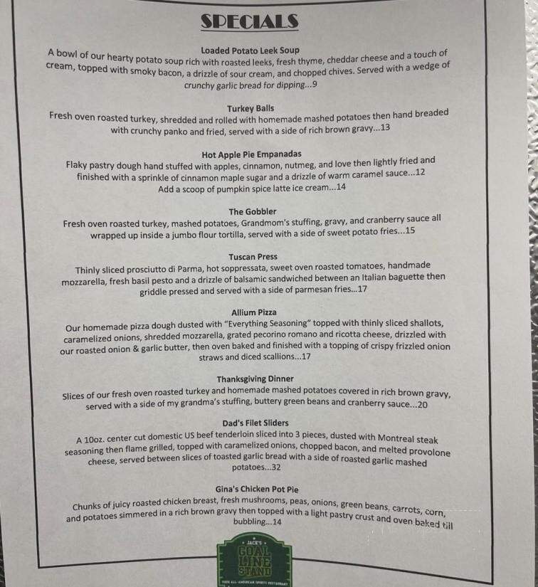 Jack's Goal Line Stand - Long Branch, NJ menu_pic