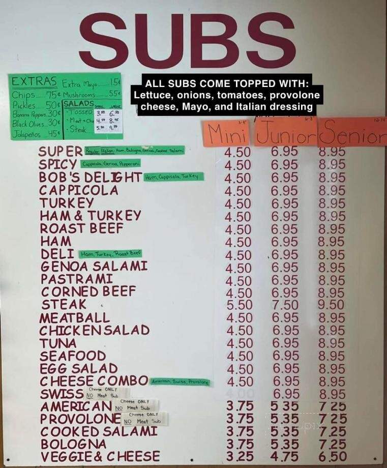 Bob's Sub & Sandwich Shop - Clarion, PA menu_pic