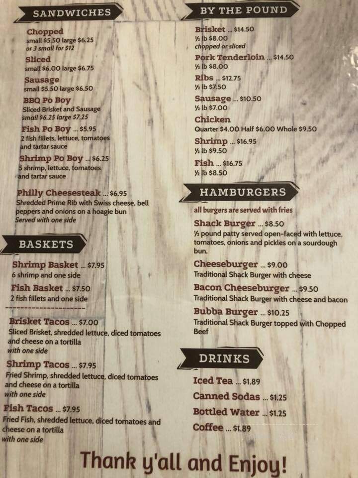 Bar Bq Shack - Rockport, TX menu_pic