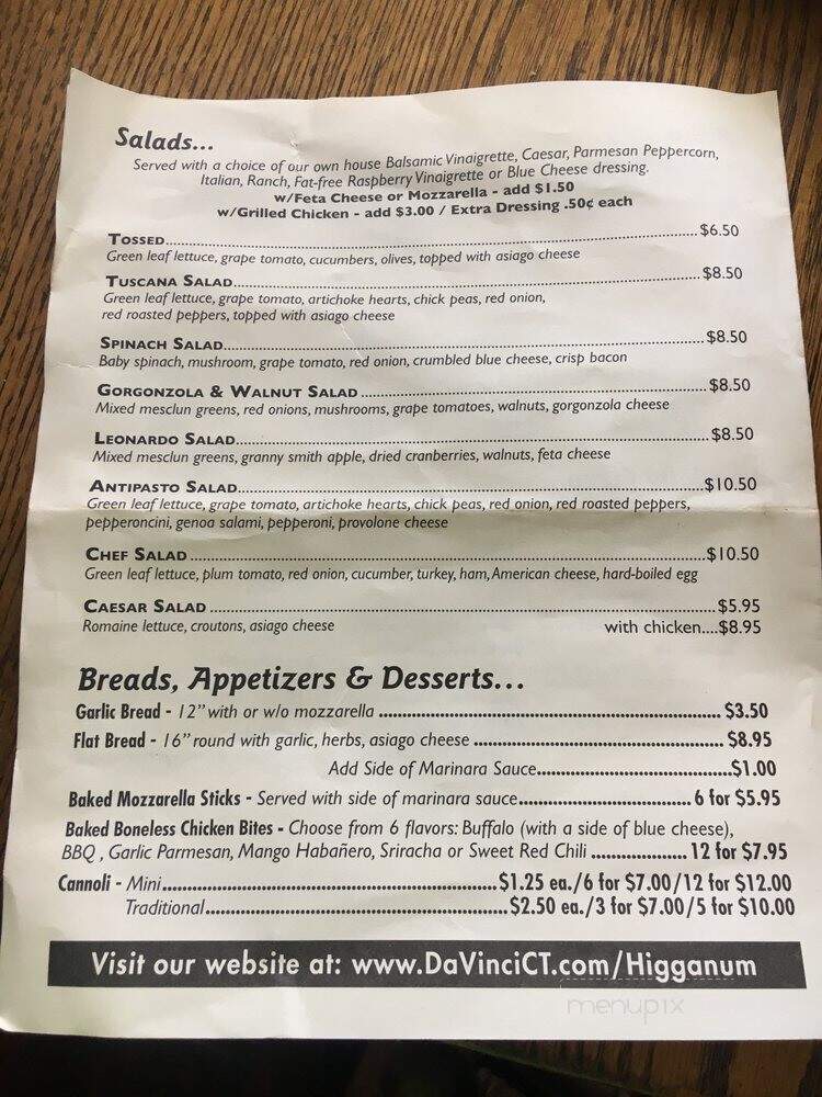 Pizzeria Da Vinci Higganum - Higganum, CT menu_pic