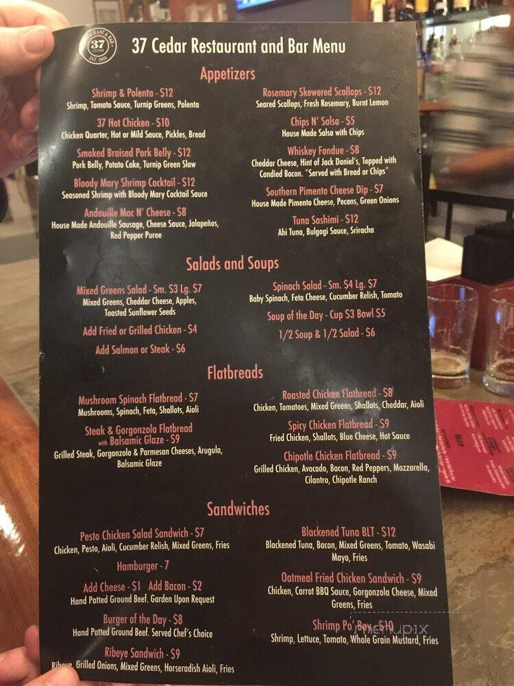 37 Cedar Restaurant & Bar - Cookeville, TN menu_pic