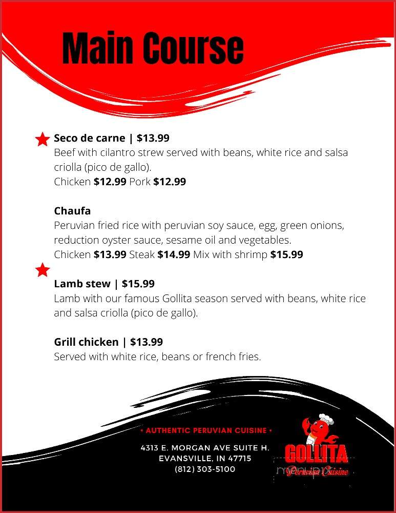 Gollita Peruvian Cuisine - Evansville, IN menu_pic