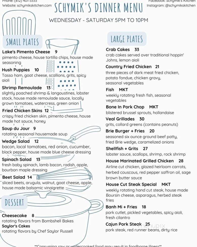 Schymik's Kitchen - Evansville, IN menu_pic