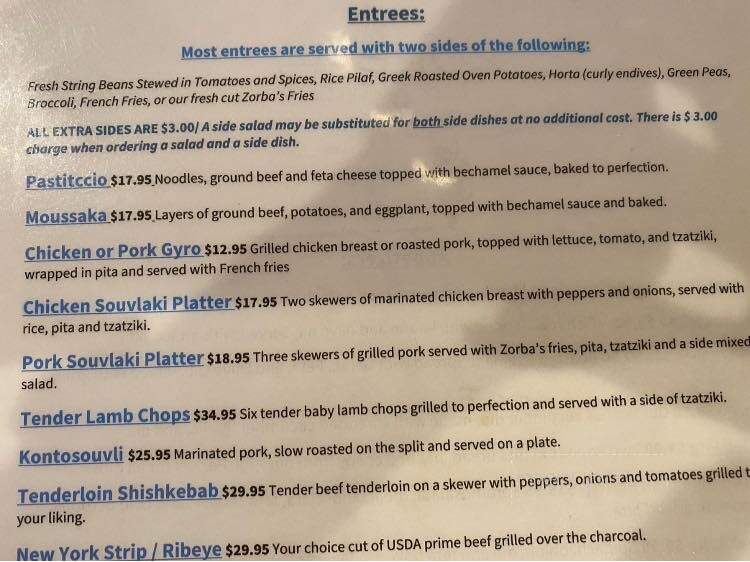 Zorba's Bar & Grill - Baltimore, MD menu_pic